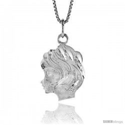 Sterling Silver Girl's Head Pendant, 7/8 in Tall