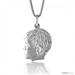 Sterling Silver Boy's Head Pendant, 3/4 in Tall