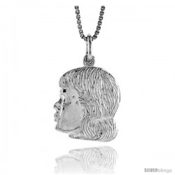 Sterling Silver Girl's Head Pendant, 3/4 in Tall