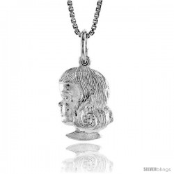 Sterling Silver Girl's Head Pendant, 1/2 in Tall