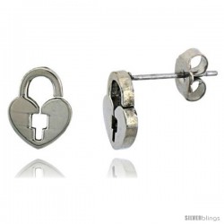 Small Stainless Steel Padlock Stud Earrings, 3/8 in high