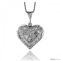 Sterling Silver Large Filigree Heart Pendant, 1 in Tall