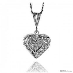 Sterling Silver Filigree Heart Pendant, 3/4 in Tall