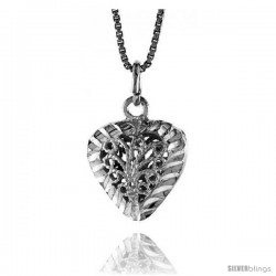 Sterling Silver Small Filigree Heart Pendant, 5/8 in Tall