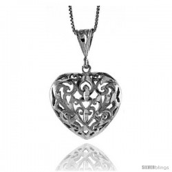 Sterling Silver Filigree Heart Pendant, 1 in Tall