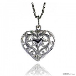 Sterling Silver Filigree Heart Pendant, 3/4 in Tall -Style 4p949