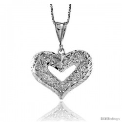 Sterling Silver Filigree Cut-out Heart Pendant, 7/8 in Tall