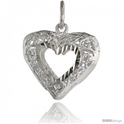 Sterling Silver Small Filigree Cut-out Heart Pendant, 3/4 in Tall