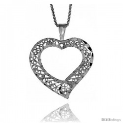 Sterling Silver Filigree Cut-out Heart Pendant, 7/8 in Tall -Style 4p953