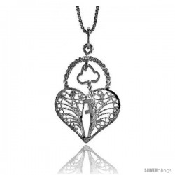 Sterling Silver Filigree Key to My Heart Pendant, 1 1/16 in Tall