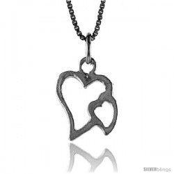 Sterling Silver Double Cut-out Heart Pendant, 5/8 in Tall