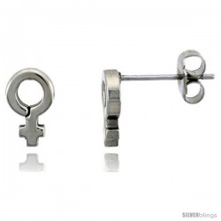 Small Stainless Steel Female Symbol Stud Earrings, 3/8 in High