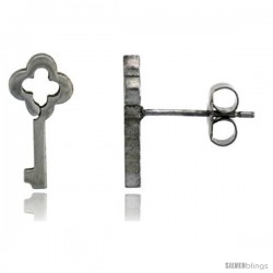 Small Stainless Steel Antique Key Stud Earrings, 1/2 in High