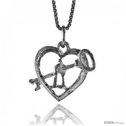 Sterling Silver Key to My Heart Pendant, 5/8 in Tall