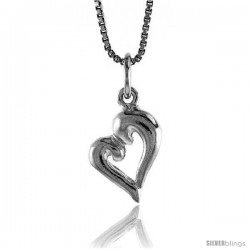 Sterling Silver Open Heart Pendant, 5/8 in Tall