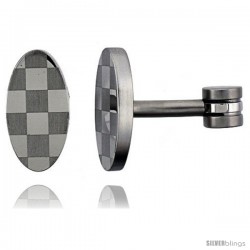 Stainless Steel Oval Shape, Cufflinks with Checkered pattern