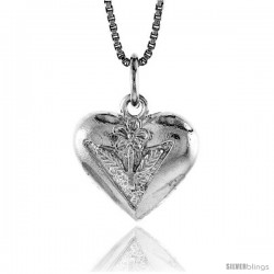 Sterling Silver Heart Pendant, 1/2 in Tall