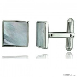 Stainless Steel Square Shape Cufflinks w/ Natural Mother of Pearl Inlay, 1/2 x 1/2 in