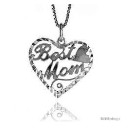 Sterling Silver Best Mom Talking Pendant, 3/4 in Tall