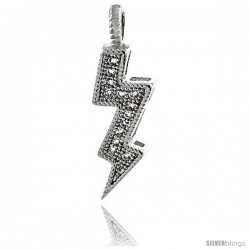 Sterling Silver Cubic Zirconia Lightning Bolt Pendant Micro Pave 7/8 in