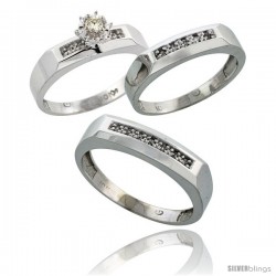 10k White Gold Diamond Trio Wedding Ring Set His 5mm & Hers 4.5mm -Style 10w109w3