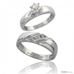 10k White Gold 2-Piece Diamond wedding Engagement Ring Set for Him & Her, 4.5mm & 6mm wide