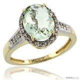 10k Yellow Gold Diamond Green-Amethyst Ring 2.4 ct Oval Stone 10x8 mm, 1/2 in wide