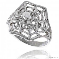 Sterling Silver Spider with Spiderweb Ring Polished finish 5/8 in wide