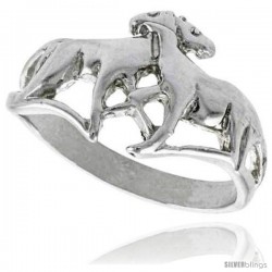 Sterling Silver Double Horse Ring Polished finish 7/16 in wide