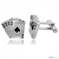 Stainless Steel Cufflinks with the 4 Aces 3/4 x 3/4 in