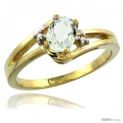 14k Yellow Gold Ladies Natural Green Amethyst Ring oval 6x4 Stone Diamond Accent -Style Cy402165