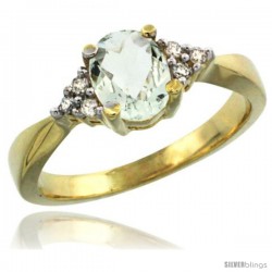 14k Yellow Gold Ladies Natural Green Amethyst Ring oval 7x5 Stone Diamond Accent -Style Cy402168