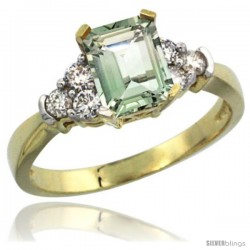 14k Yellow Gold Ladies Natural Green Amethyst Ring Emerald-shape 7x5 Stone Diamond Accent