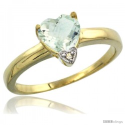 14K Yellow Gold Natural Green Amethyst Heart-shape 7x7 Stone Diamond Accent