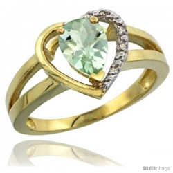 14k Yellow Gold Ladies Natural Green Amethyst Ring Heart-shape 5 mm Stone Diamond Accent