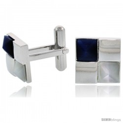 Stainless Steel Checkerboard Cufflinks, w/ Blue & White Pyramid Stones, 1/2 in (14 mm)