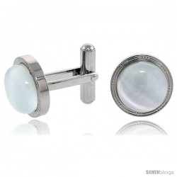 Stainless Steel Cufflinks with Cabochon Moonstone, 5/8 in (16 mm)