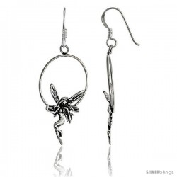 Sterling Silver Fairy on Wreath Dangle Earrings, 1 6/16" (35 mm) tall