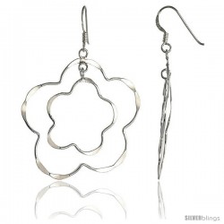 Sterling Silver Double Flower Cut Out Dangle Earrings, 1 9/16" (40 mm) tall