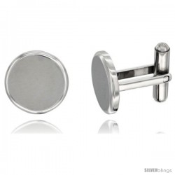 Stainless Steel Round Shape Cufflinks Matte finish Beveled Edge, 5/8 in