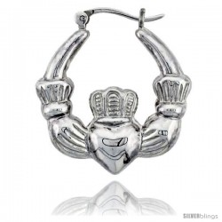 Sterling Silver High Polished Medium Claddagh Earrings