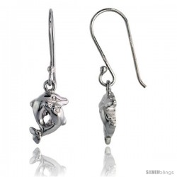 Sterling Silver Jeweled Kissing Dolphins Post Earrings, w/ Cubic Zirconia stones, 7/16" (12 mm)