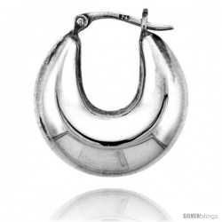 Sterling Silver High Polished Puffed Round Hoop Earrings