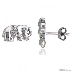 Sterling Silver Jeweled Elephant Post Earrings, w/ Cubic Zirconia stones, 1/4" (7 mm)