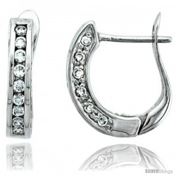 Sterling Silver Jeweled Huggie Earrings, w/ Cubic Zirconia stones, 11/16 (18 mm)