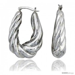 Sterling Silver High Polished Spiral Hoop Earrings, 1 7/16" Long