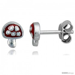 Sterling Silver Child Size Mushroom Earrings, w/ Red Enamel Design, 1/4" (6 mm) tall