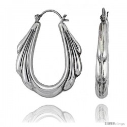 Sterling Silver High Polished Oval Hoop Earrings, 1 3/8" Long