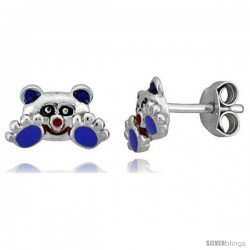 Sterling Silver Child Size Panda Bear Earrings, w/ Black, Lavender & Red Enamel Design, 1/4" (6 mm) tall