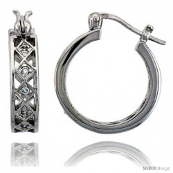 Sterling Silver Hoop Earrings Pave Set CZ, 3/4 in. 20 mm